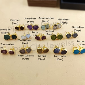 Geburtsstein Ohrstecker, Rohstein Ohrstecker, Vergoldete Ohrstecker, Rohstein Ohrringe, Handgemachter Schmuck Geschenk, Roh Ohrringe