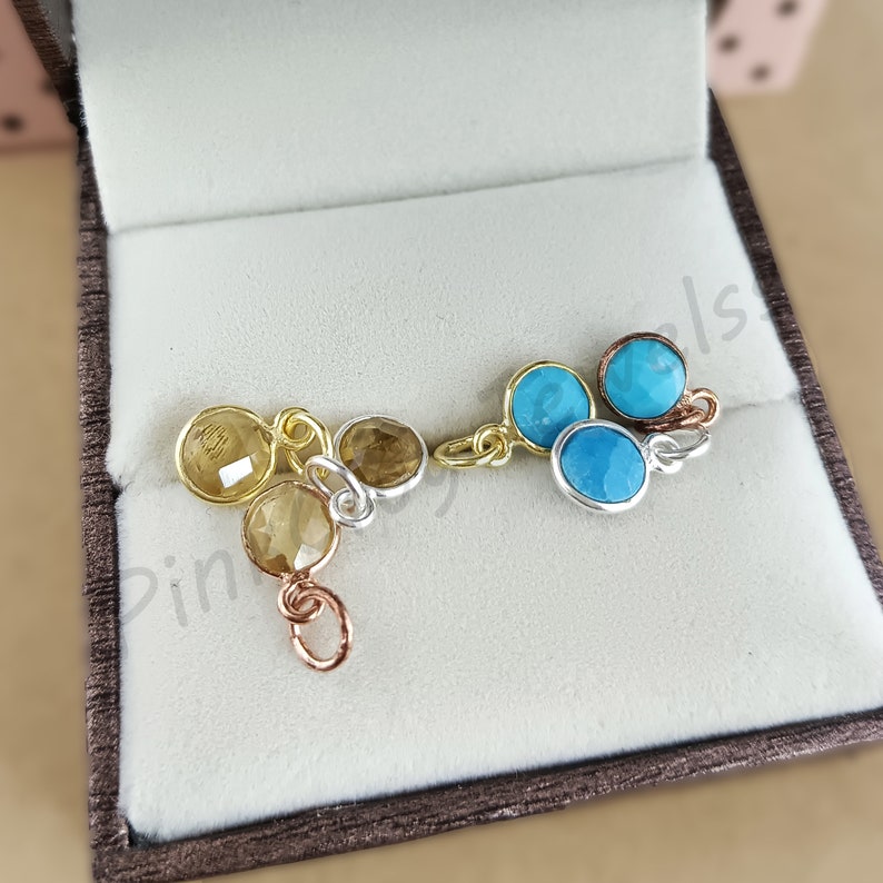 Tiny Round Pendant, Birthstone Bezel Charms Pendant, Faceted Gemstone Charm, Gold Vermeil Charms, Stone Size 6mm Selling By Per Piece image 7