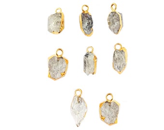 Colar com pingente de diamante Herkimer bruto banhado a ouro/prata (1 peça), pingente de formato livre com gema bruta banhada a ouro/prata, presente para mulheres.
