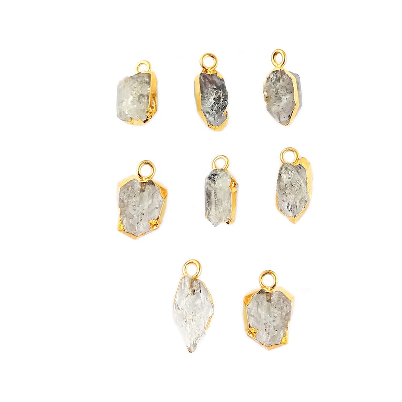 Raw Herkimer Diamond Gemstone Gold/Silver Electroplated Pendant Necklace