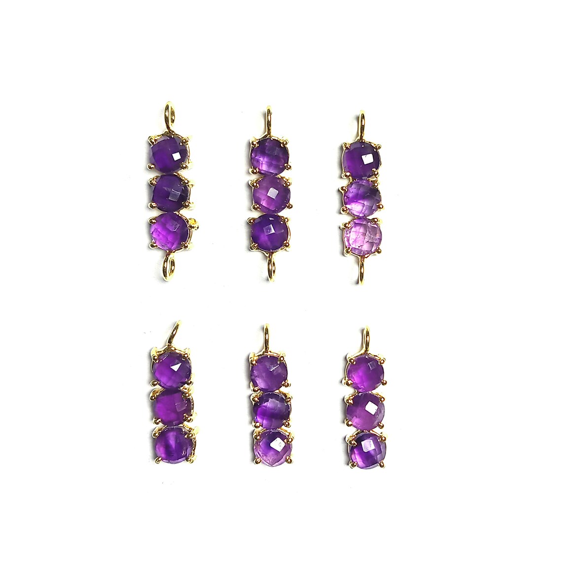 18k Gold Plated Three Stone Amethyst Gemstone Pendant Necklace Etsy