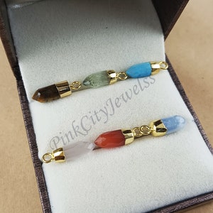 Tiny Spike Pendant, Gemstone Charms Pendant, Silver/Gold Electroplated Cap and Bail Charm, Faceted Stone Charms, Birthstone Charm