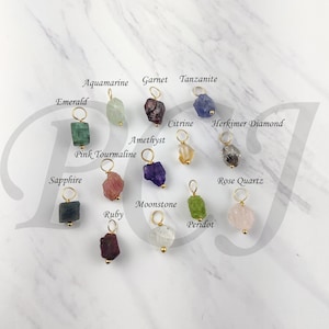 Birthstone Charm Pendant, Wire Wrapped Charms, Tiny Drill Stone Pendant, Handmade Necklace, Dainty Gold Vermeil Wire Charm, Rough Gemstone