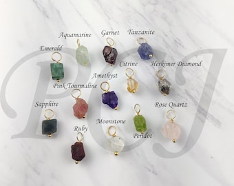Birthstone Charm Pendant, Wire Wrapped Charms, Tiny Drill Stone Pendant, Handmade Necklace, Dainty Gold Vermeil Wire Charm, Rough Gemstone