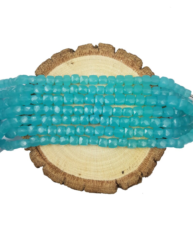 1 Strand 6-8mm Aqua Blue Chalcedony Faceted Cube Beads Strand Beads Strand Approx 8inch long.