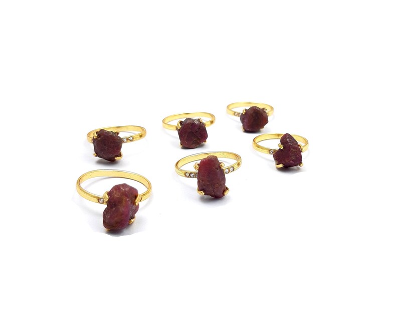 Ruby Raw Ring 1 Pcs Lot. July Birthstone Ring Gold Plated Ring Pave Cz Set Ring Prong set Ring