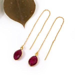 Ruby Gemstone Threader Earrings, U Threader Earrings, Chain Earrings, Ear Threads, Gemstone Earrings, Gift For Her, Wedding Earrings