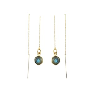 18k Gold Plated Labradorite Gemstone Threader Earrings, Gold Vermeil Earring, Chain Earrings, Ear Threads, Octagon Gemstone Earring