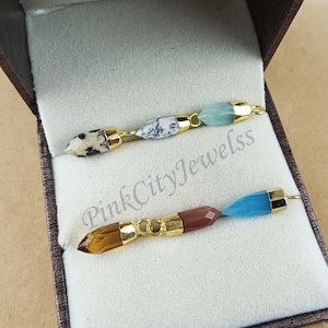 Natural Tiny Spike Gemstone Charm, Electroplated Cap and Bail Charm, Faceted Gemstone Tiny Pendant, Pendant Necklace, Birthstone Charm