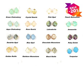 Opalite Gemstone Gold Plated Earrings Pairs DIY Components Prong Setting Handmade Earrings Trillion Shape Stud Earrings Cirtine A-14222