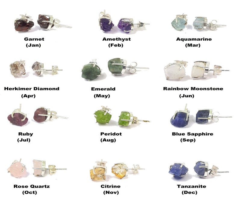 Gemstone Raw Stud Earrings Birthstone Earrings Prong Set Etsy