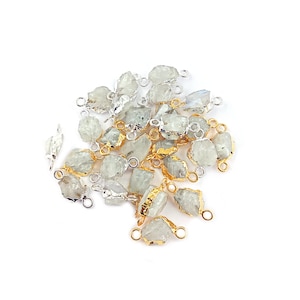 1 Piece, Raw Moonstone Gemstone Gold/Silver Electroplated Charm Connector,Rough Gemstone Freeform Connector Gold/Silver,Jewelry Making Charm
