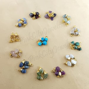 Pack of 2 Choose Your Birthstone, Natural Raw Gemstone Connectors, DIY Pendants, Birthstone Charms Connectors, Gold Plated Connectors Charms
