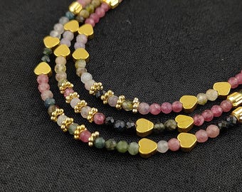 Watermelon Tourmaline Beaded Necklace - 3mm Round Gemstone Necklace - Multi Color Tourmaline Necklace - Healing Gift - Selling Per Piece