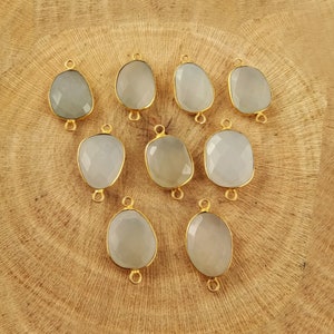 1 Piece 18k Gold Plated White Moonstone Gemstone Charm Connector, Free Form Size Bezel Connector, Gemstone Bezel Connector, Gemstone Charm
