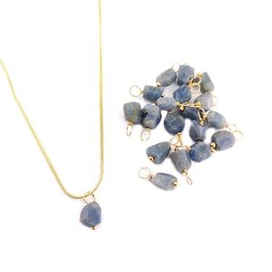 Raw Sapphire Gemstone Gold Plated Wire Wrapped Pendant Necklace, Raw Stone Jewelry, Crystal Necklace Pendant, 1 Piece
