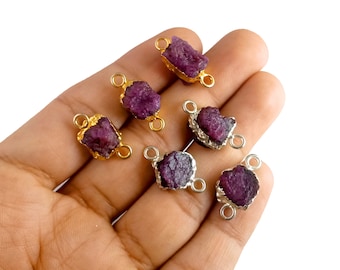 1 Piece, Ruby Raw Gemstones Connector, Gold And Silver Plated, Natural Rough Gemstone Connector Gold, Ruby Pendant Jewelry Making Charm