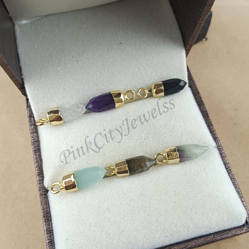 Tiny Spike Pendant, Gemstone Charms Pendant, Silver/Gold Electroplated Cap and Bail Charm, Faceted Stone Charms, Birthstone Charm Amethyst