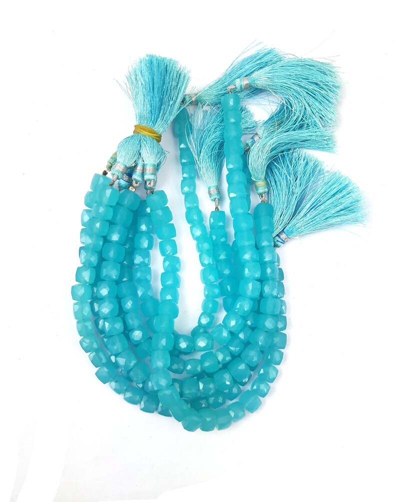 1 Strand 6-8mm Aqua Blue Chalcedony Faceted Cube Beads Strand Beads Strand Approx 8inch long.