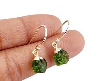 Moldavite Rough Unique Stone Earrings, Moldavite Raw Dangle Earrings, Gemstone Drop Earrings, Gift For Her