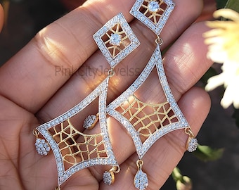 Antique Cubic Zirconia Filigree Earrings -  Art Deco Filigree Earrings - 925 Sterling Silver Earrings - Anniversary Gift - Selling Per Pair