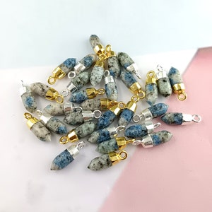 2 Piece Small K2 Jasper Spike Gemstone Drop Charm Gold Rim Bezel Pendant Gold Edge Stone Semi Precious Gem, Faceted Spike, Gemstone Drop