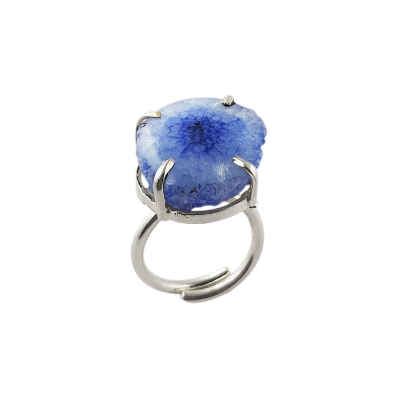 Silver Plated Blue Solar Quartz Gemstone Handmade Ring Jewelry Gift For Her 20mm Round Solar Quartz Ring Jewelry