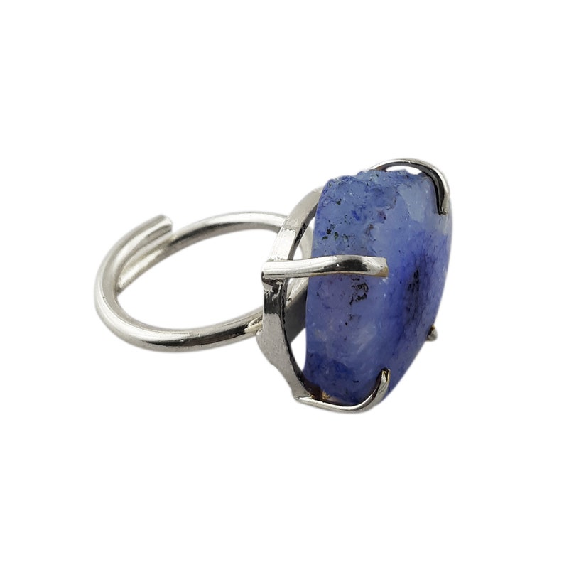 Silver Plated Blue Solar Quartz Gemstone Handmade Ring Jewelry Gift For Her 20mm Round Solar Quartz Ring Jewelry