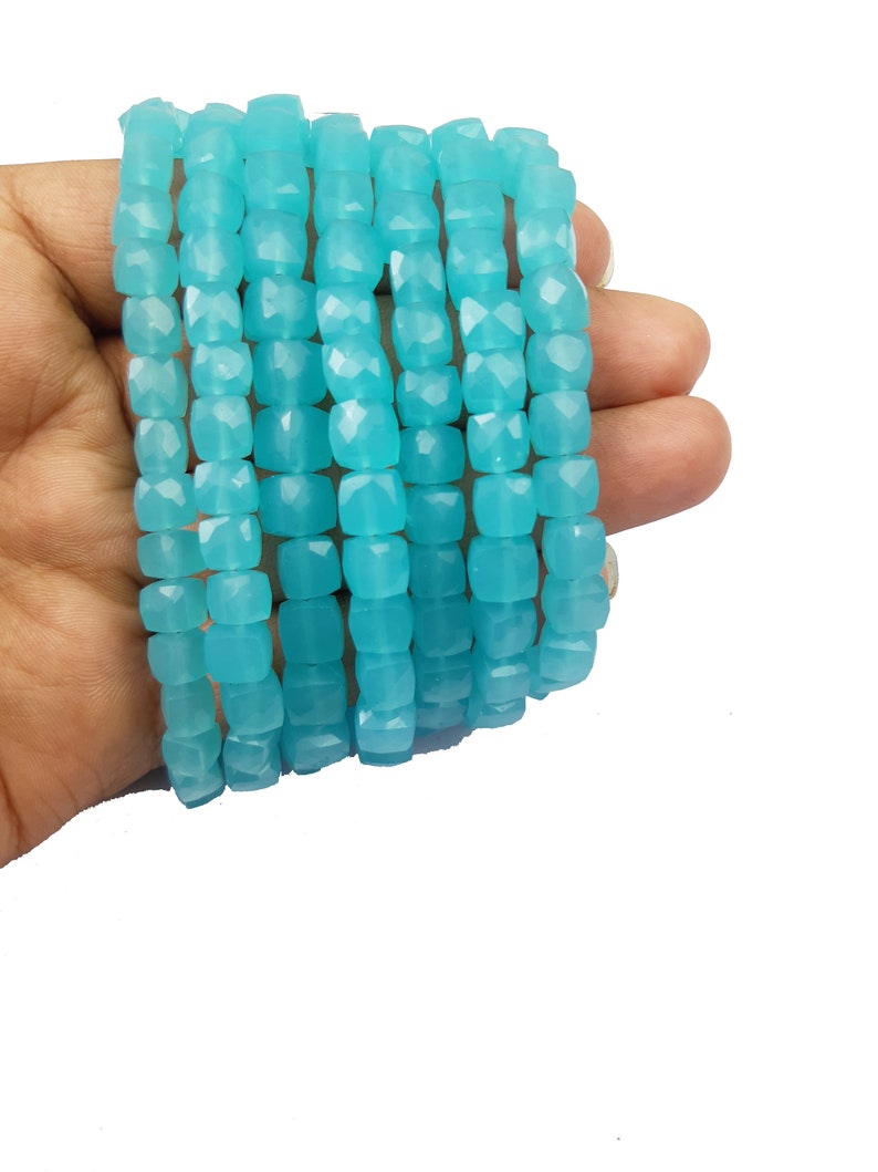 1 Strand 6-8mm Aqua Blue Chalcedony Faceted Cube Beads Strand Beads Strand Approx 8inch long.