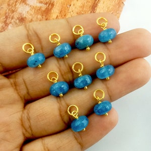 Blue Apatite Pendant, Small Charms Pendant, Silver/Gold Wire Wrapped and Bail Charm, Smooth Stone Charms, Wire Wrapped Charm