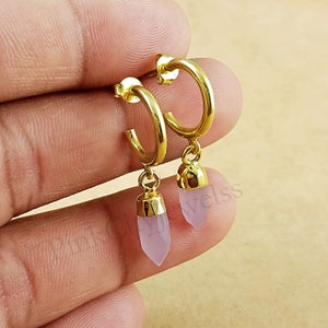 Boucles d'oreilles en argent sterling à breloques avec breloques pointes et pierres fines pointes en or vermeil, boucles d'oreilles breloques pierres de naissance à facettes