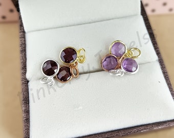 Tiny Round Pendant, Birthstone Bezel Charms Pendant, Faceted Gemstone Charm, Gold Vermeil Charms, Stone Size 6mm -Selling By Per Piece