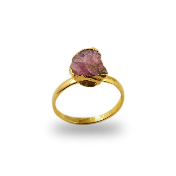 Raw Gemstone 18k Gold Electroplated Gemstone Ring, Rough Gemstone Ring, Raw Gemstone Ring, All Birthstone Ring,Gemstone Jewelry,Gift For Her