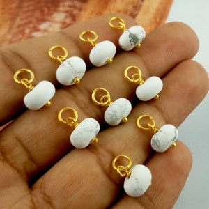 Howlite Tiny Roundel Shape Pendant, Gemstone Charms Pendant, Silver/Gold Wire Wrapped Bail Charm, Smooth Stone Charms, Wire Wrapped Charm