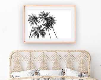 Black And White Palm Tree Print, Tropical Print, Printable Beach Photography, Hawaii Poster Print, Palm Beach Photo, Palms Photo Download