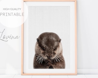Otter Print, Baby Animal Prints for Nursery, Sea Animal Art, Baby Animal Nursery Print, Nursery Animals, Otter Printable, Digital Download