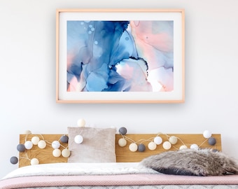 Abstract Watercolor Poster, Navy Blue Blush Pink Decor, Abstract Navy Digital Wall Art, Navy Blush Pink Watercolor Print, Digital Download