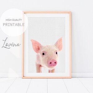 Piglet Print, Baby Pig Poster, Farm Animals Piggy, Kids Bedroom Piglet Nursery, Printable Farmhouse Kids Room, Piglet Digital Art Download