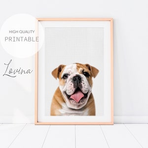 English Bulldog Print, Printable Animals, Dog Nursery Wall Art, Bulldog Poster, Dog Lovers Decor, Dog Digital Download Art, Instant Download