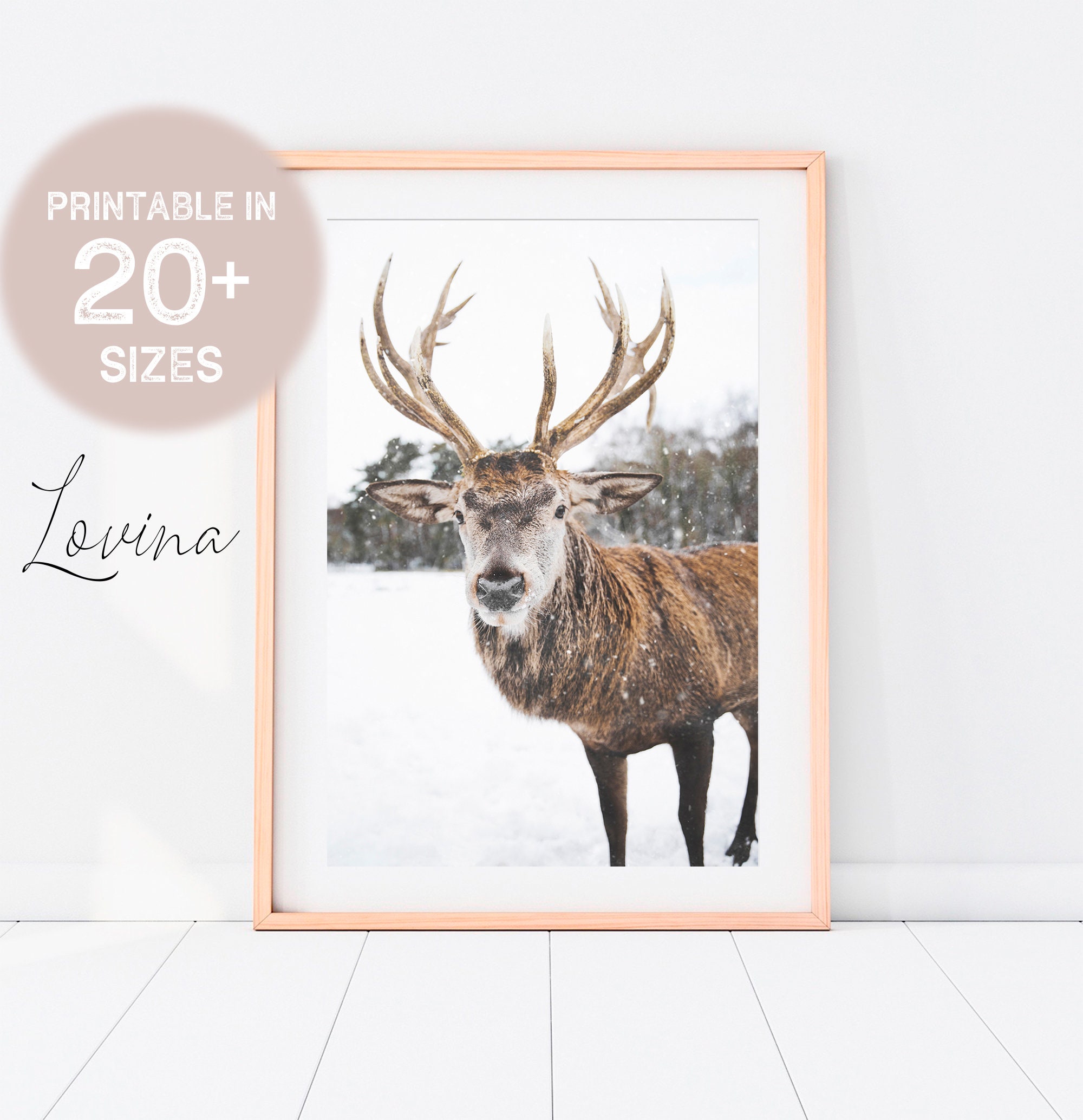 Reindeer in Snow Reindeer Wall Art Printable Winter Etsy