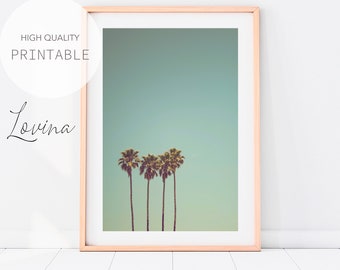 Retro Palm Tree Print, Tropical Beach Print, California Palm Tree Poster, Beach Palm Trees Download, Palm Tree Wall Art, Digital Download