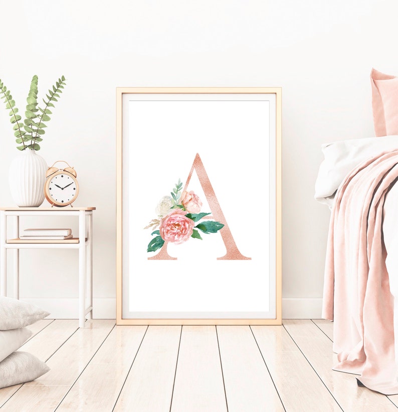 Letter A Print Blush Pink Floral Letters Alphabet Print Etsy