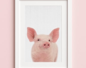 Printable Pig Print, Farm Animal Nursery Decor, Farmhouse Kids Room Decor, Farm Animals, Pig Nursery Print, Baby Pig Print, Digital Download