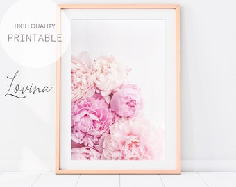 Pink Peony Print, Floral Wall Art, Flower Print, Pink Peonies Print, Peony Wall Art, Pink Floral Print, Peonies Wall Art, Digital Download