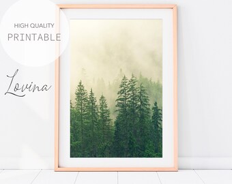 Misty Forest Print, Enchanted Forest Printable Art, Foggy Forest Print, Fog Photo Print, Tree Artwork, Forest Fog Print, Forest Downloadable