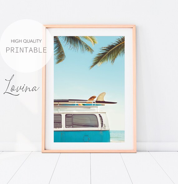 Beach Poster, Vintage Surf Print, DIGITAL DOWNLOAD, Retro Van Print, Coastal Van Bus, Vintage Van Print, Retro Bus Art, Beach Wall Art Print