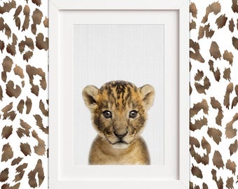 Lion Cub Print, Baby Animal Nursery Print, Printable Safari Nursery Wall Art, Lion Cub Wall Art, Safari Nursery Decor, Lion Digital Download