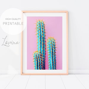 Kaktus Fotografie Druck | Kakteen Wandkunst | Wüsten dekor | Mexikanisches Großes Poster | Printable Modern Minimalist Pink Foto | SOFORT DOWNLOAD