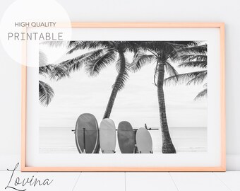 Black and White Surf California Poster, Surf Art Vintage Beach Poster, Printable Surf Board Print, Vintage Surfing Art, Surf Photo Download