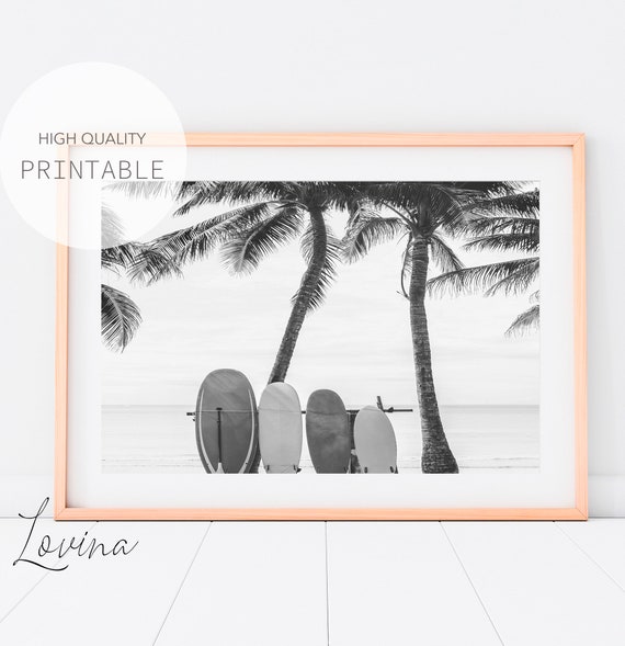 Black and White Surf California Poster, Surf Art Vintage Beach Poster, Printable Surf Board Print, Vintage Surfing Art, Surf Photo Download